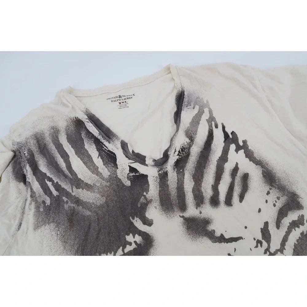 Denim & Supply Ralph Lauren T-Shirt Mens XXL Zebra Print Graphic V-Neck Cotton - Picture 3 of 9